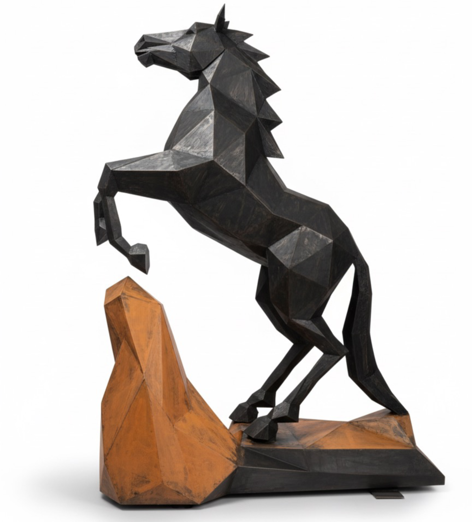 مجسمه اسب هندسی | نماد شتاب و اصالت متال ساین